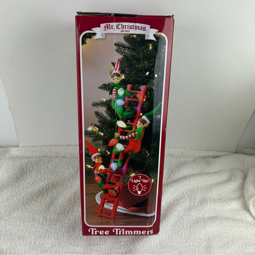 NOS - Mr. Christmas Climbing Elves Tree Trimmers Ladder Lights 27.5”